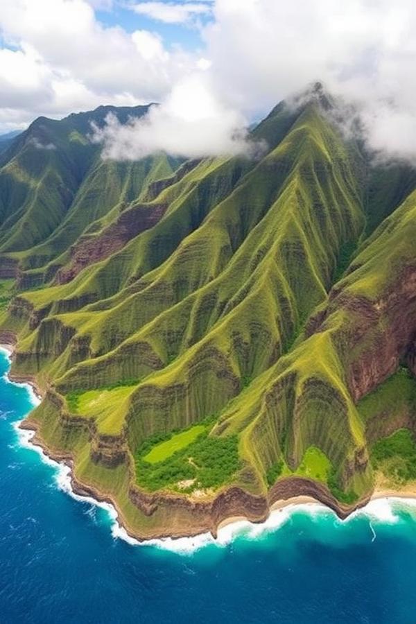 Hawaiian volcanic coastline with lush jungle