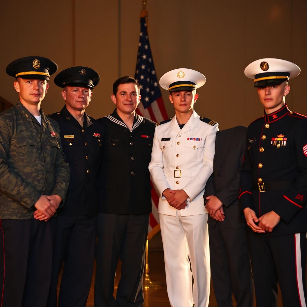 U.S. military service members from all branches in dress uniform